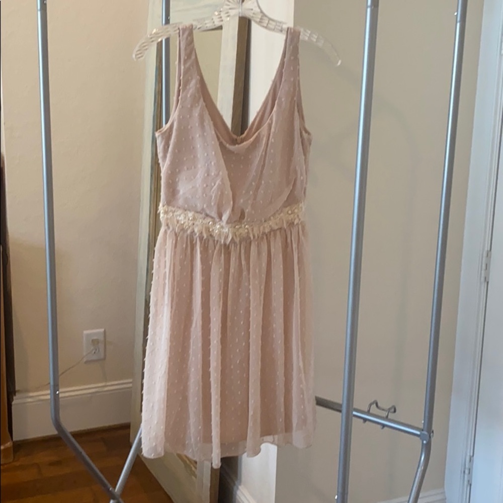 Pink / cream dress with pearl accents